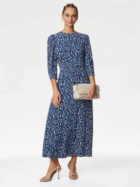 Modré dámske kvetované šaty Marks & Spencer