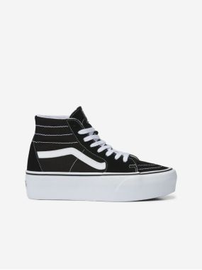 Čierne dámske členkové kožené tenisky na platforme VANS Sk8-Hi Tapered Stackform