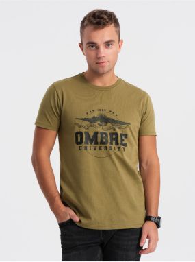 Khaki pánske tričko Ombre Clothing