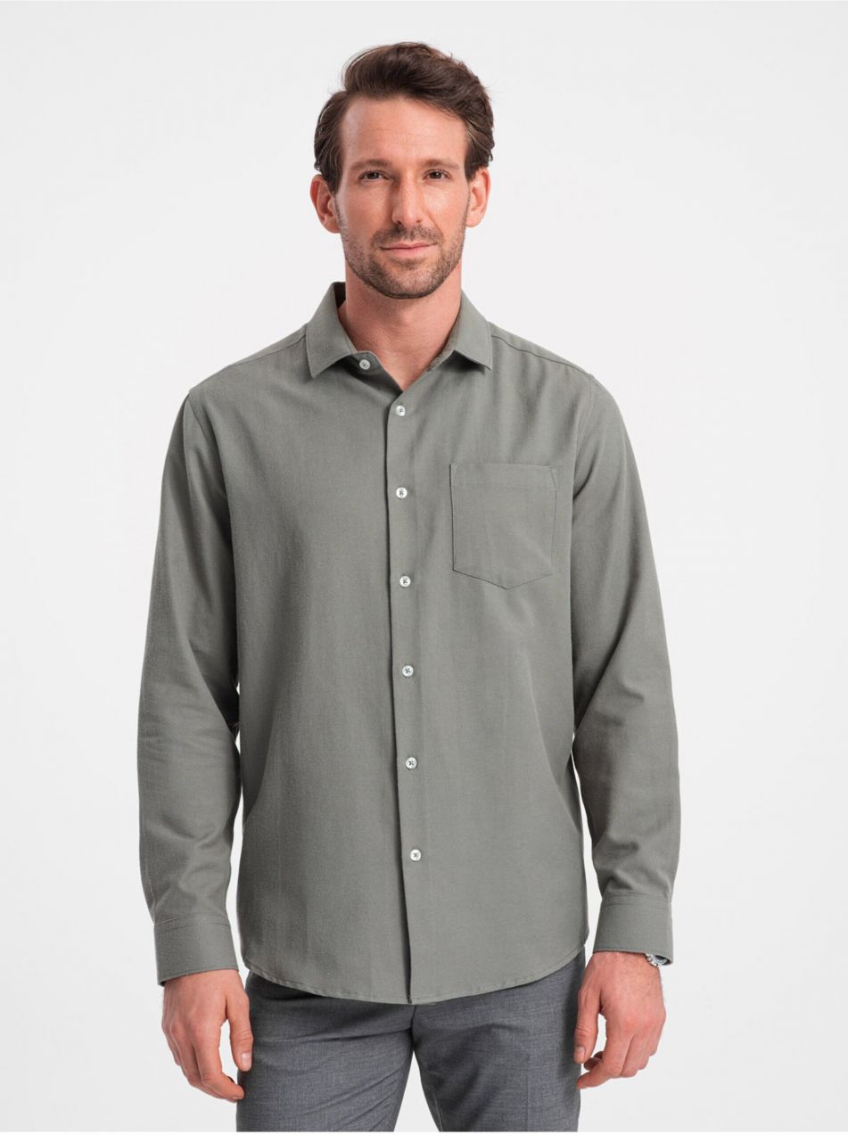 Khaki pánska košeľa Ombre Clothing