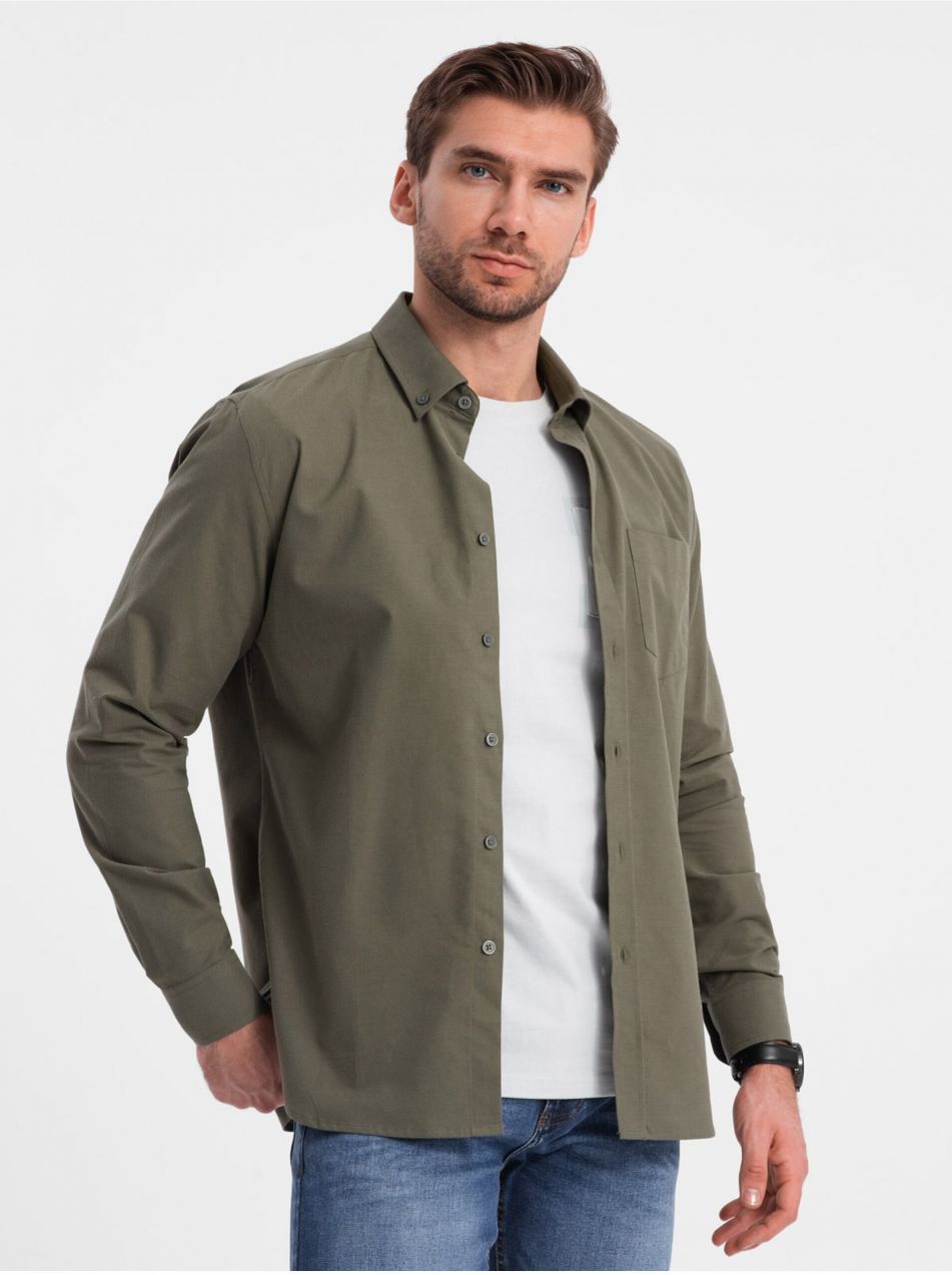 Khaki pánska košeľa Ombre Clothing