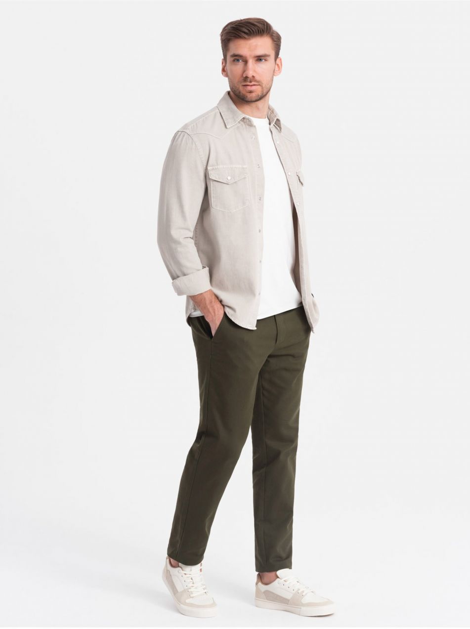 Tmavo zelené pánske chino nohavice Ombre Clothing