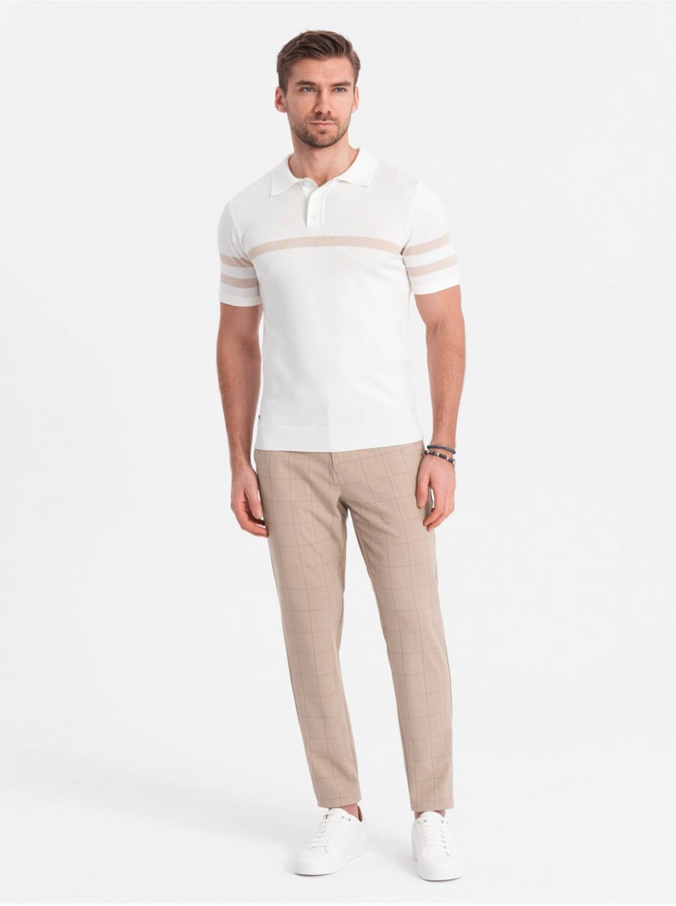 Svetlo hnedé pánske kockované nohavice Ombre Clothing