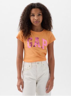 Oranžové dievčenské tričko s metalickým logom GAP