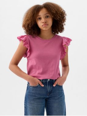 Tmavo ružové dievčenské tričko s volánikmi GAP