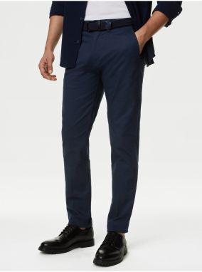 Tmavomodré pánske slim fit chino nohavice Marks & Spencer