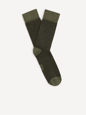 Kaki pánske pruhované ponožky Celio Vicaire