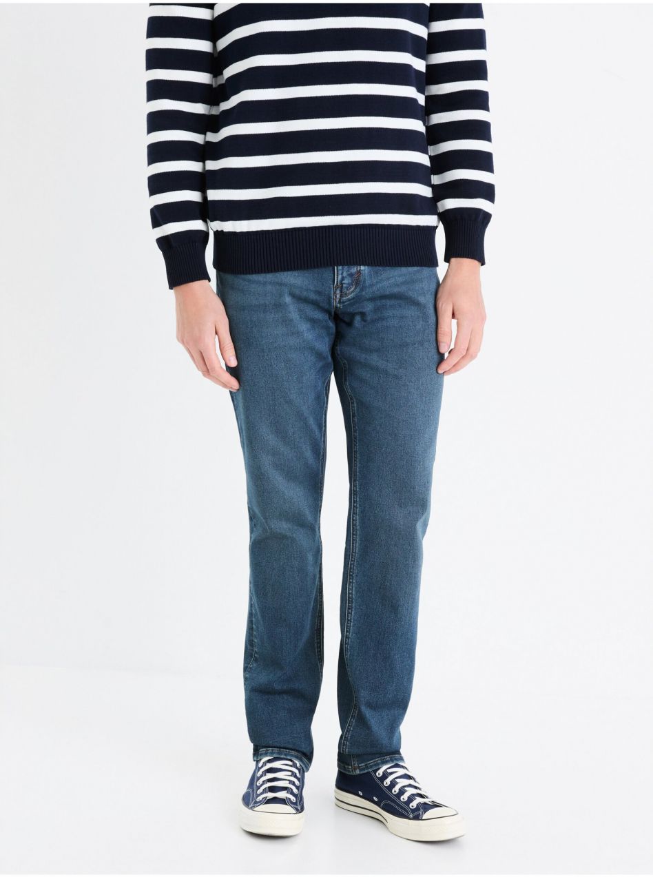 Modré pánske straight fit džínsy Celio Stlmaille
