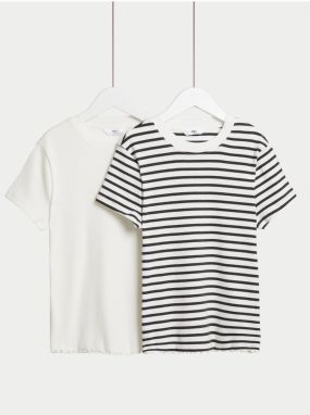 Súprava dvoch dievčenských tričiek v krémovej farbe Marks & Spencer