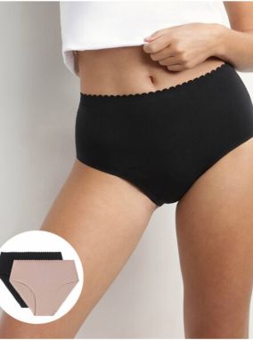 Sada dvoch dámskych nohavičiek v čiernej a béžovej farbe DIM Body touch highwaist brief