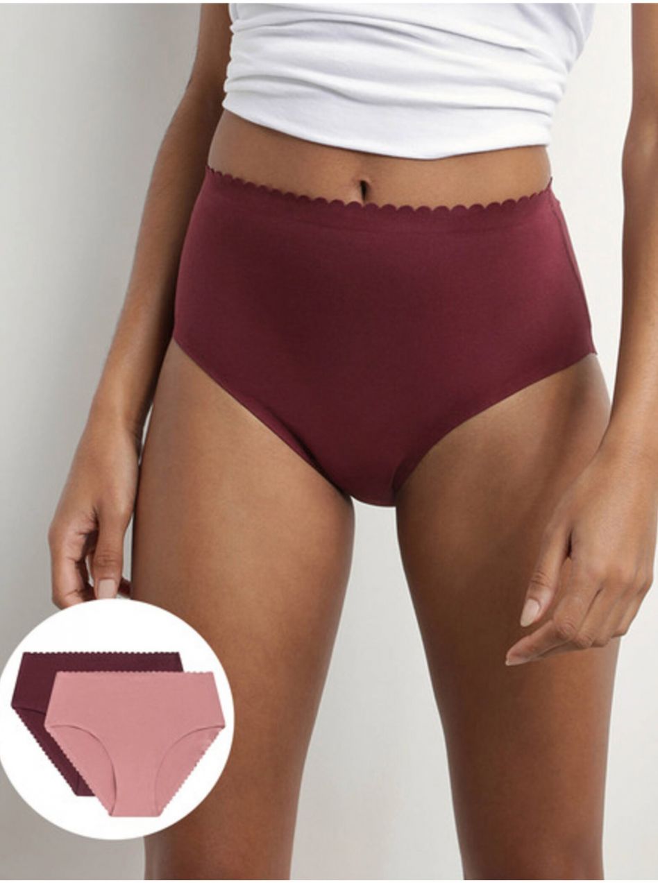 Sada dvoch dámskych nohavičiek v bordovej a ružovej farbe DIM Body touch highwaist brief