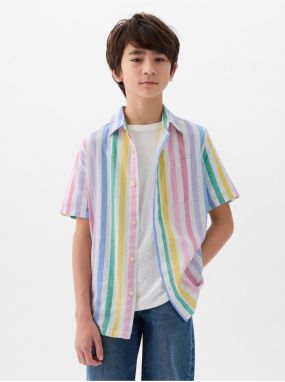 Bielo-fialová chlapčenská pruhovaná košeľa s prímesou ľanu GAP