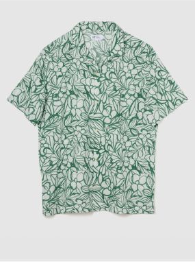 Krémovo-zelená pánska kvetovaná košeľa s prímesou ľanu GAP