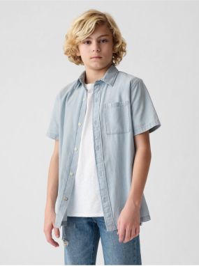 Svetlomodrá chlapčenská rifľová košeľa s krátkym rukávom GAP