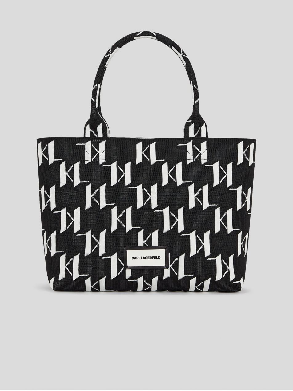 Bielo-čierna dámska vzorovaná kabelka KARL LAGERFELD Monogram Knit