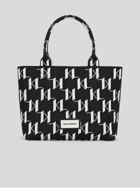 Bielo-čierna dámska vzorovaná kabelka KARL LAGERFELD Monogram Knit