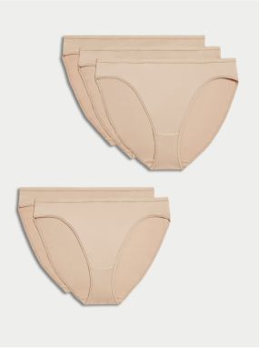 Sada piatich dámskych nohavičiek s vysokým pásom v béžovej farbe Marks & Spencer
