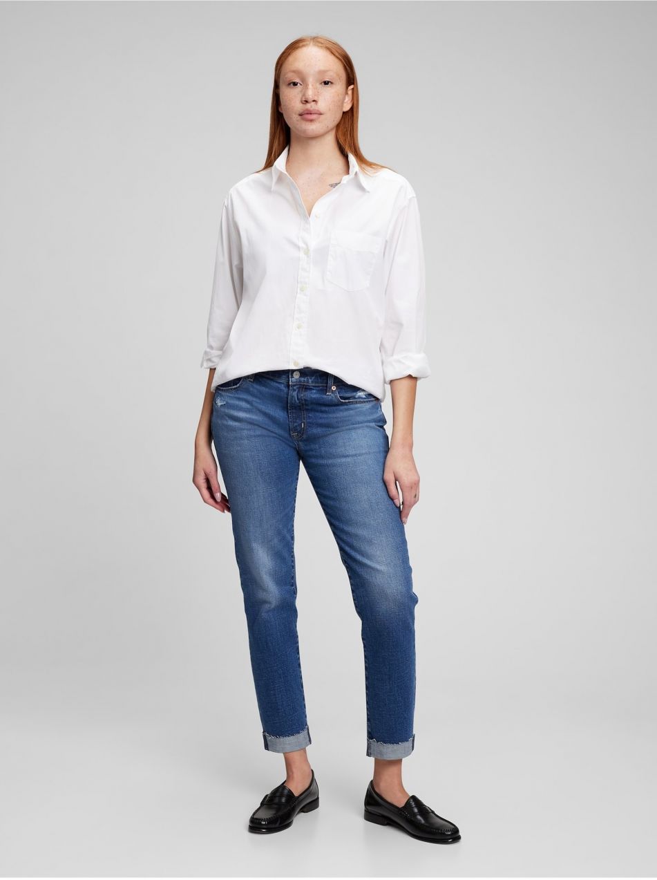 Modré dámske rifle GAP mid rise girlfriend Washwell