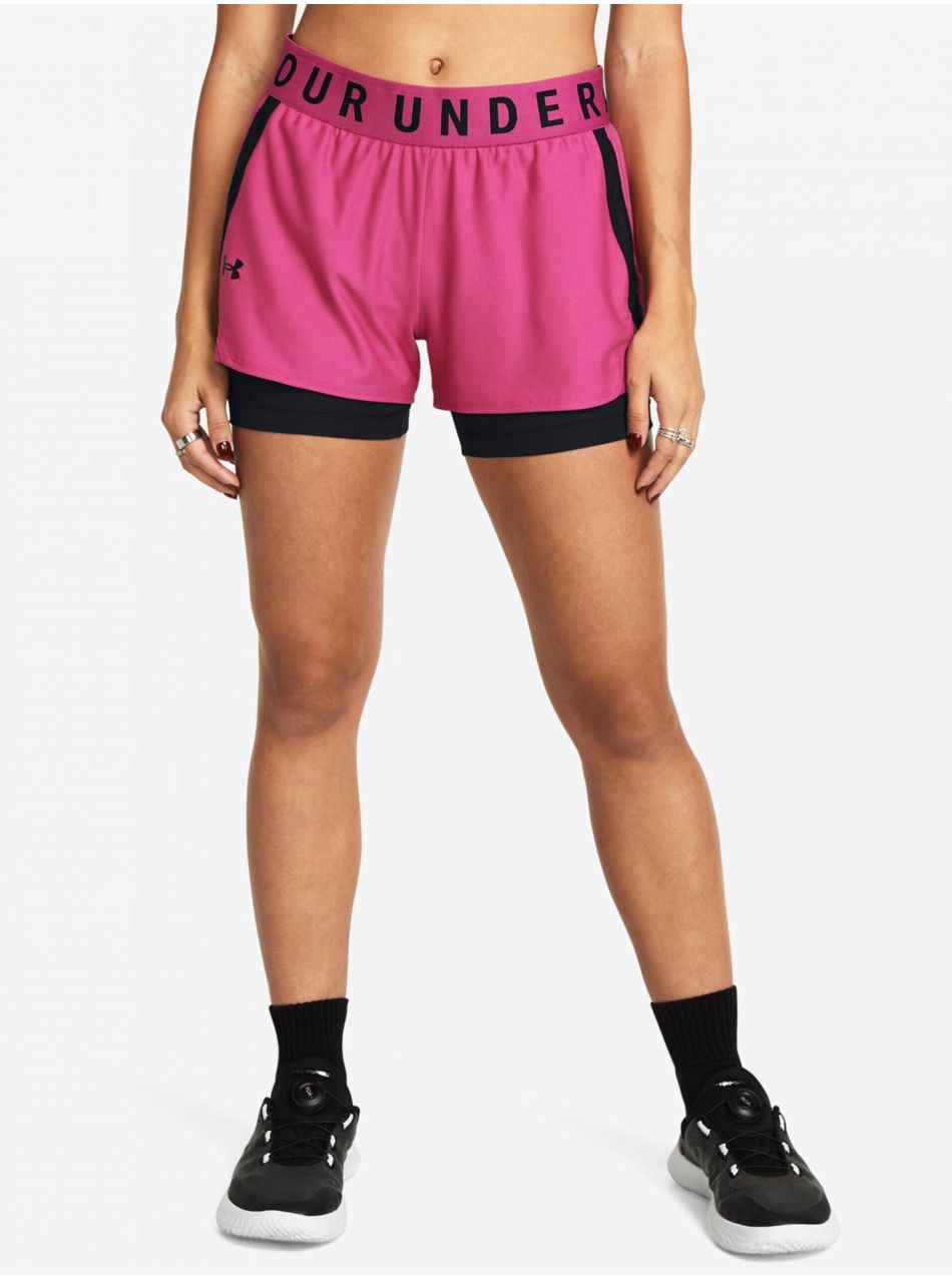 Čierno-ružové dámske športové kraťasy Under Armour Play Up 2-in-1 Shorts