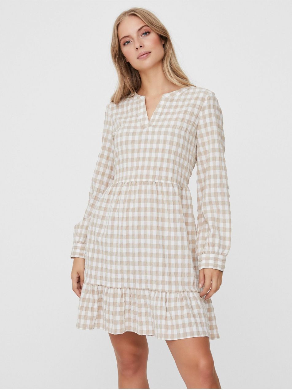 Bielo-béžové kockované šaty VERO MODA Kimi
