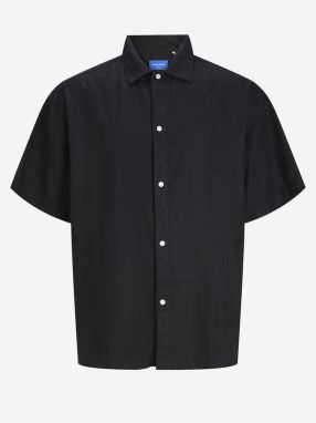 Čierna pánska ľanová košeľa s krátkym rukávom Jack & Jones Faro