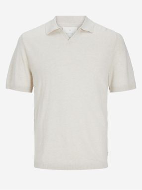 Krémové pánske polo tričko s prímesou ľanu Jack & Jones