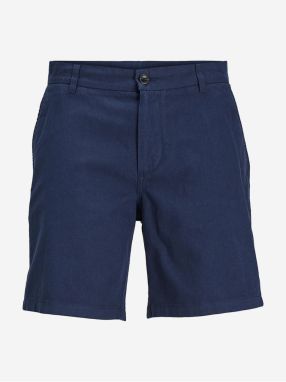 Tmavomodré pánske chino kraťasy s prímesou ľanu Jack & Jones Ace