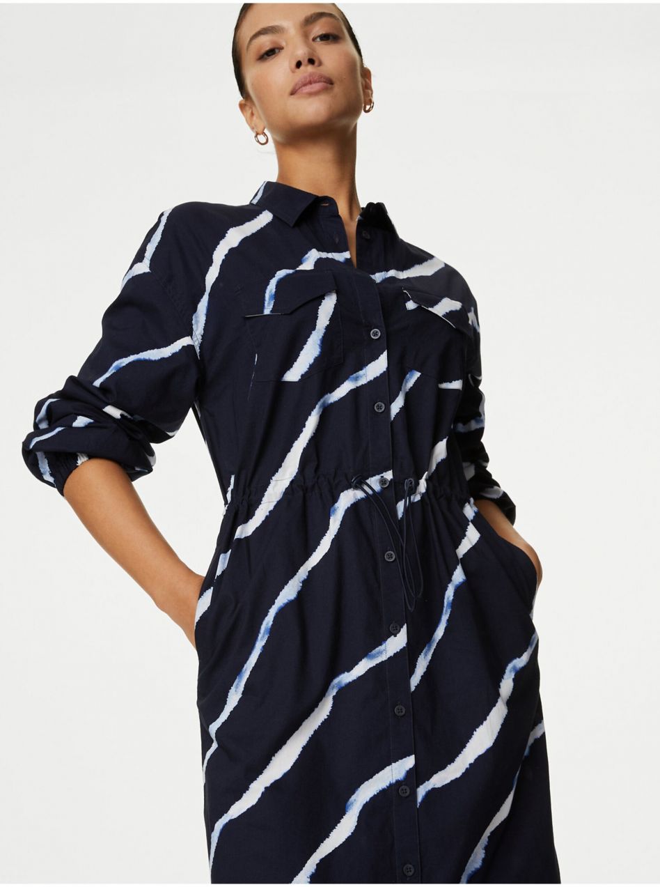 Tmavomodré dámske košeľové šaty Marks & Spencer