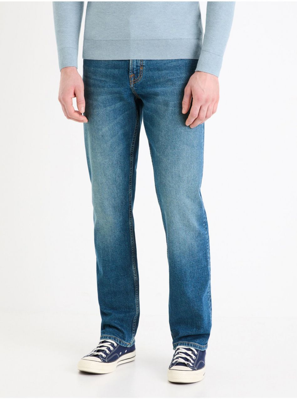 Modré pánske straight fit džínsy Celio C5