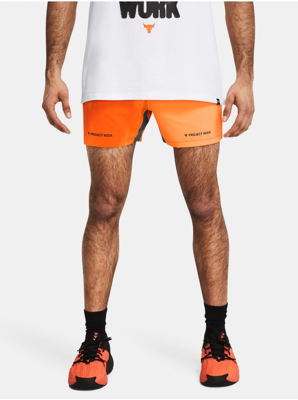 Oranžové pánske športové kraťasy Under Armour Project Rock Ultimate 5in Training Printed
