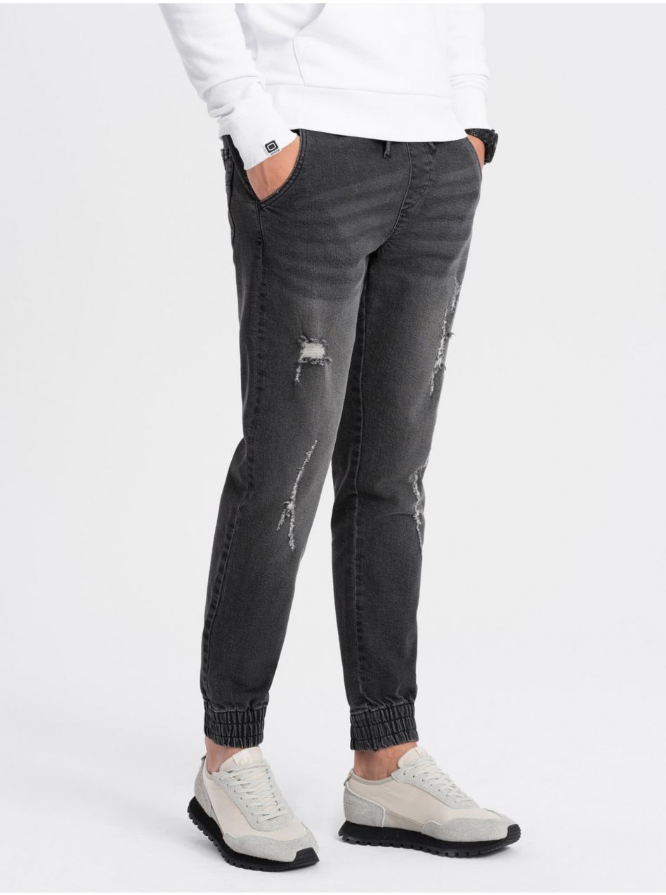 Tmavosivé pánske rifle s potrhaným efektom Ombre Clothing