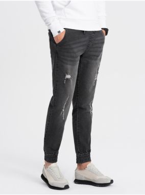 Tmavosivé pánske rifle s potrhaným efektom Ombre Clothing