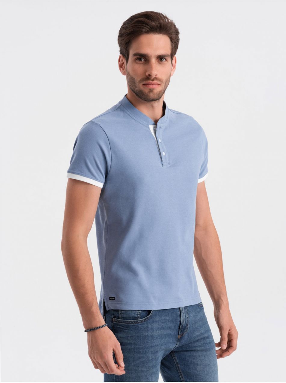 Svetlomodré pánske polo tričko Ombre Clothing