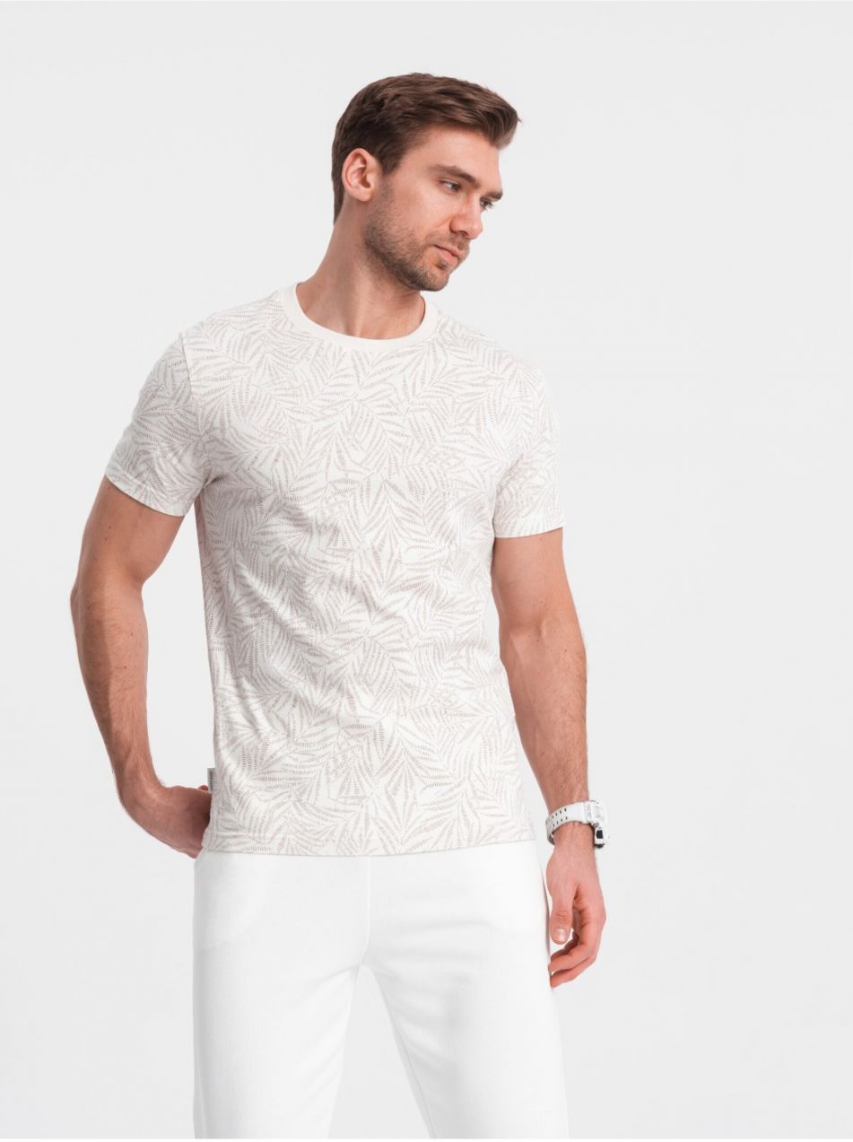 Krémové pánske vzorované tričko Ombre Clothing