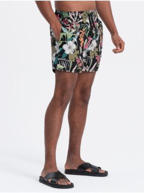 Čierno-zelené pánske plavky s tropickým vzorom Ombre Clothing