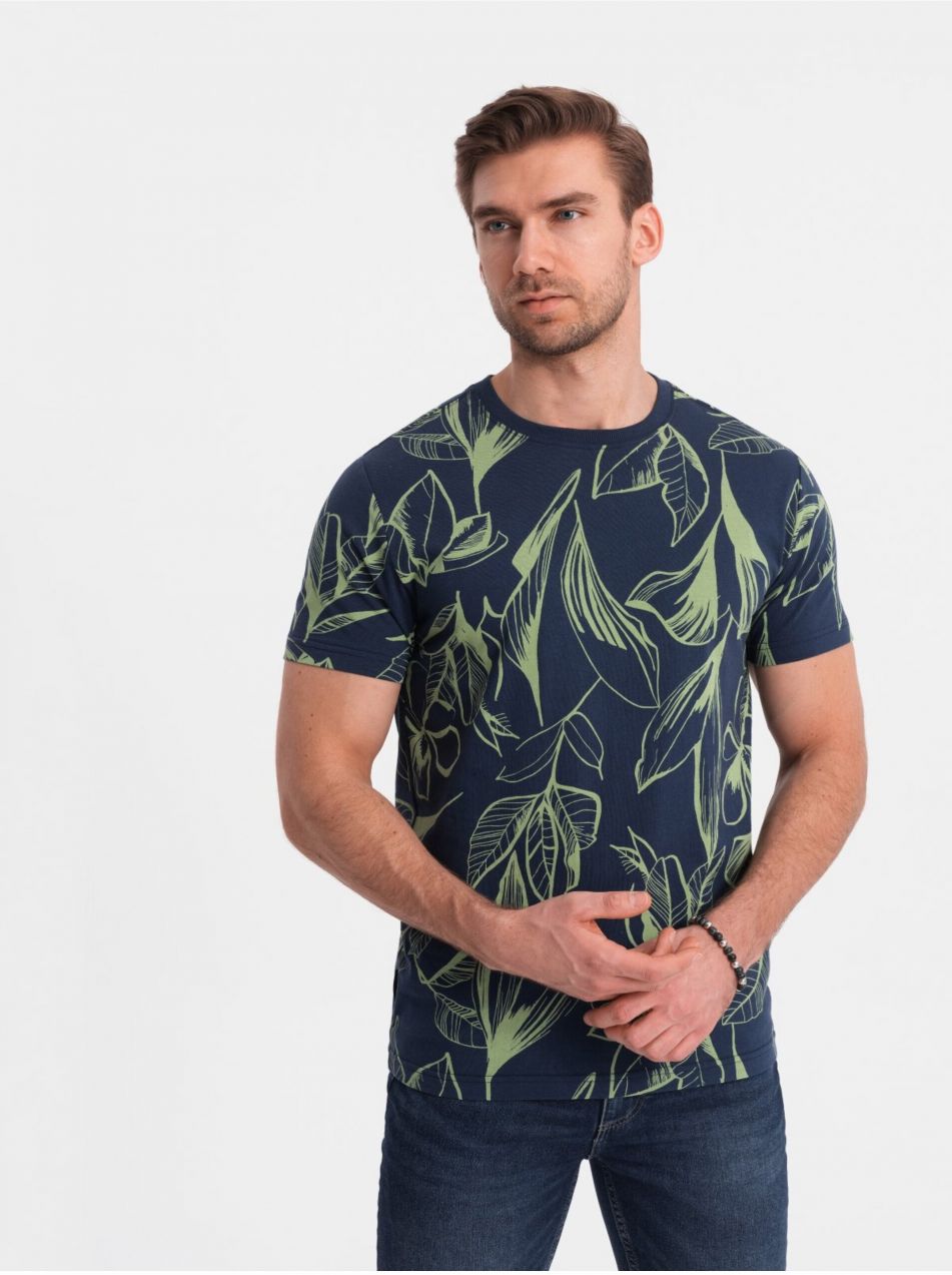 Zeleno-modré pánske vzorované tričko Ombre Clothing