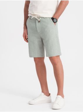 Svetlo zelené pánske kraťasy s prímesou ľanu Ombre Clothing