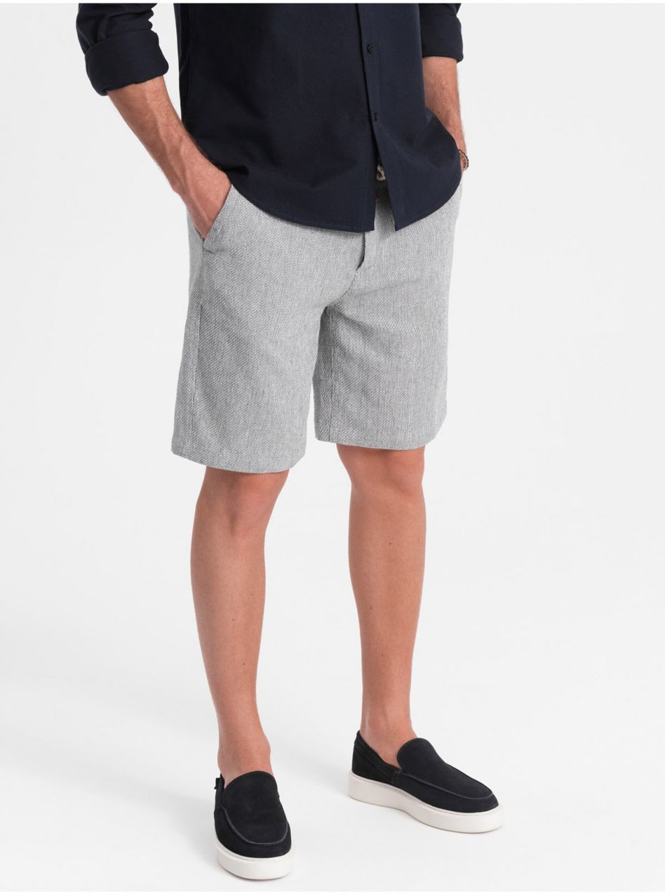 Sivé pánske kraťasy s prímesou ľanu Ombre Clothing