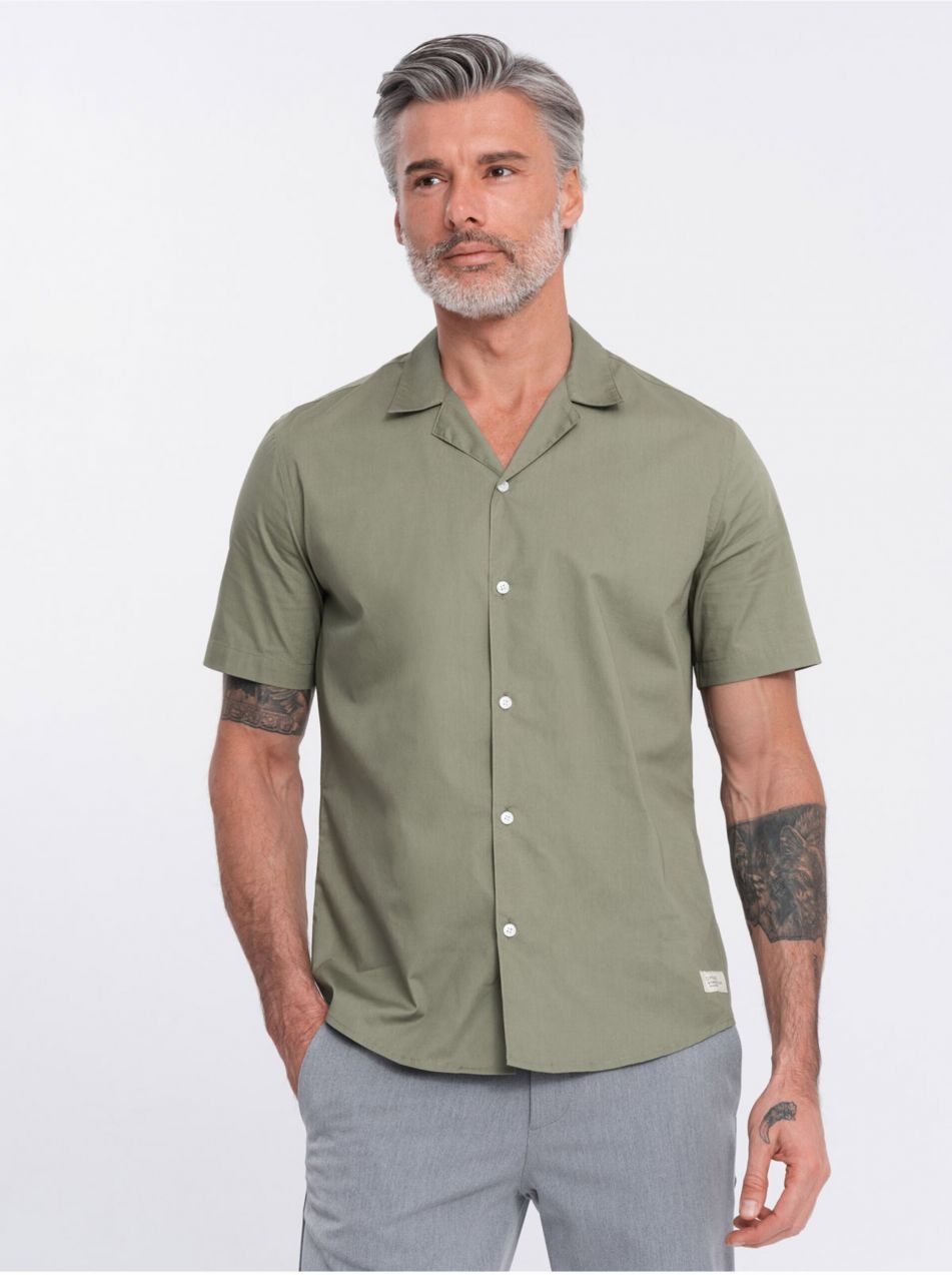 Kaki pánska košeľa s krátkym rukávom Ombre Clothing