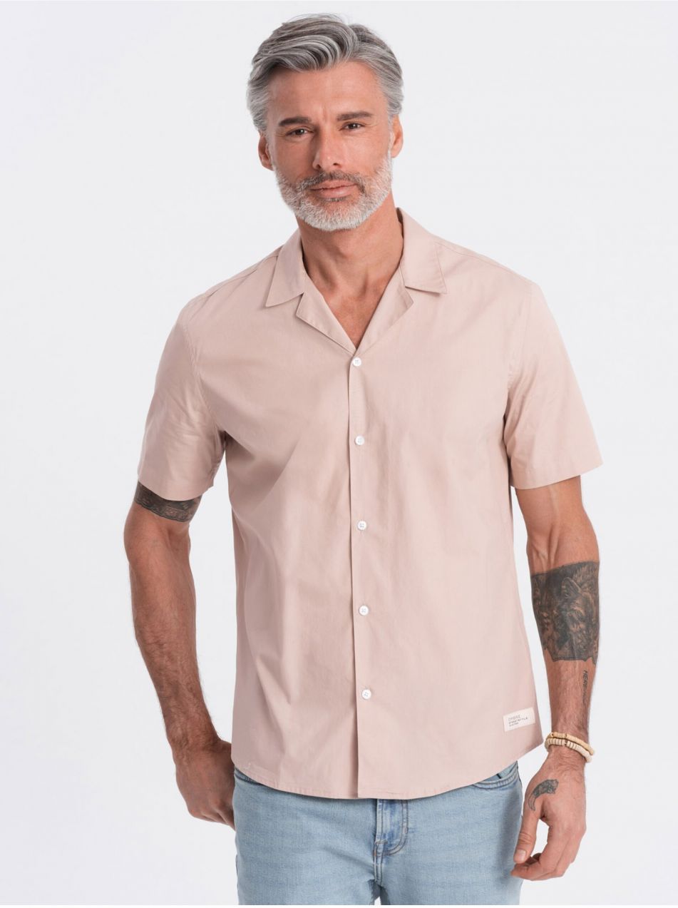 Svetlo hnedá pánska košeľa s krátkym rukávom Ombre Clothing