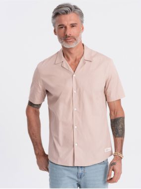 Svetlo hnedá pánska košeľa s krátkym rukávom Ombre Clothing