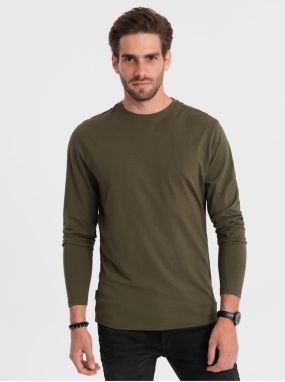 Kaki pánske basic tričko Ombre Clothing