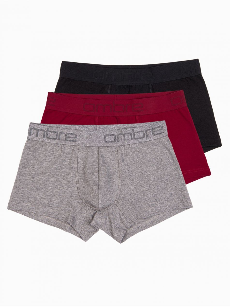 Sada troch pánskych boxeriek v sivej, bordovej a čiernej farbe Ombre Clothing