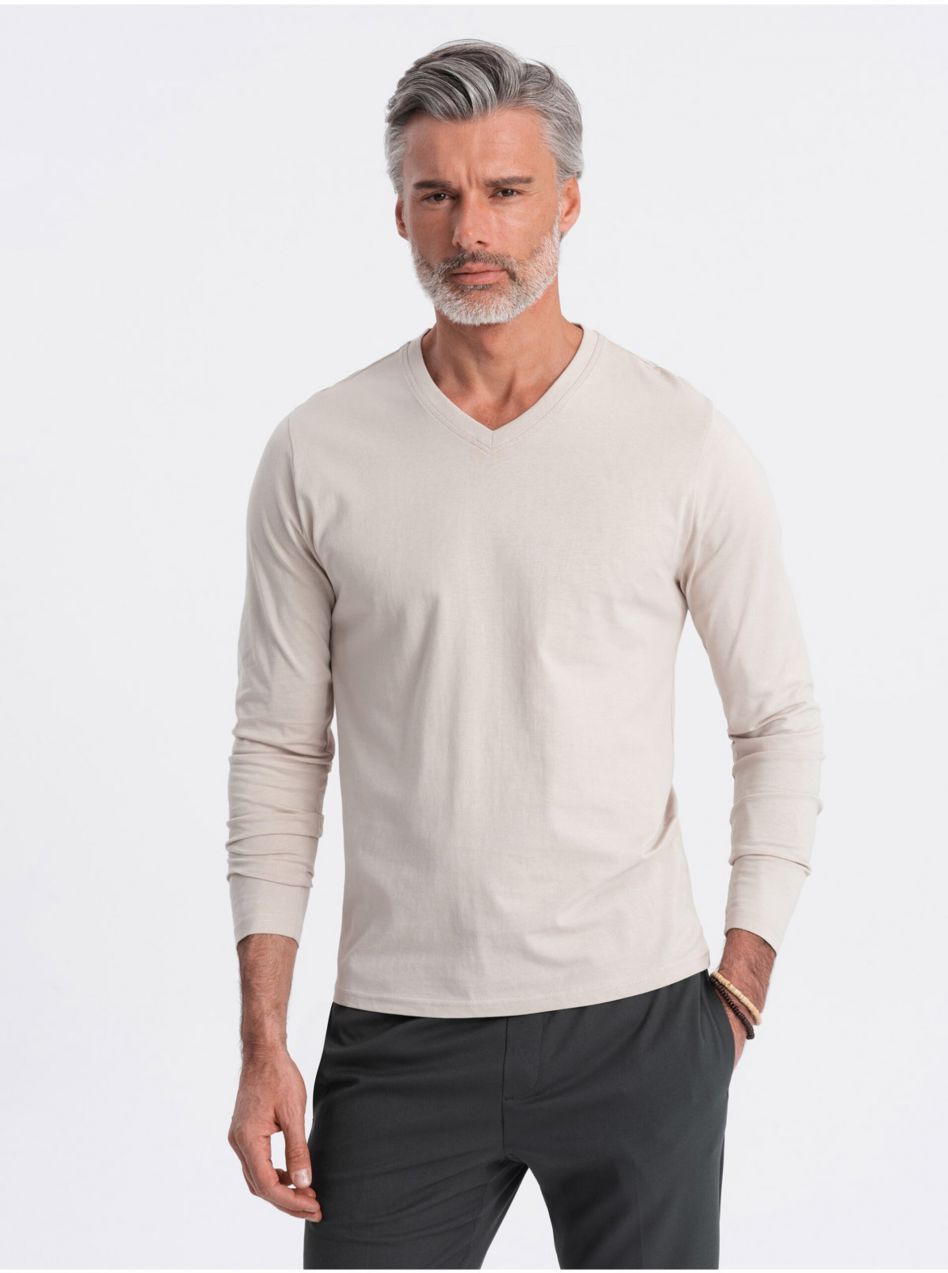 Béžové pánske basic tričko Ombre Clothing