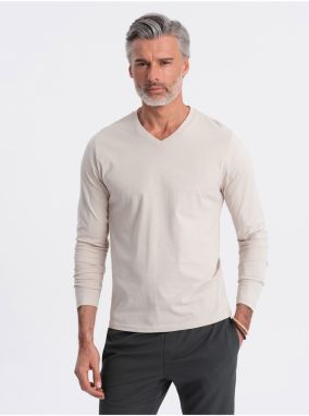 Béžové pánske basic tričko Ombre Clothing