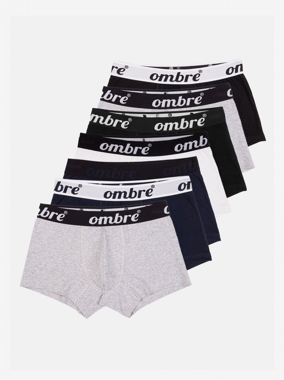 Sada siedmich pánskych boxeriek v sivej, tmavomodrej, bielej a čiernej farbe Ombre Clothing