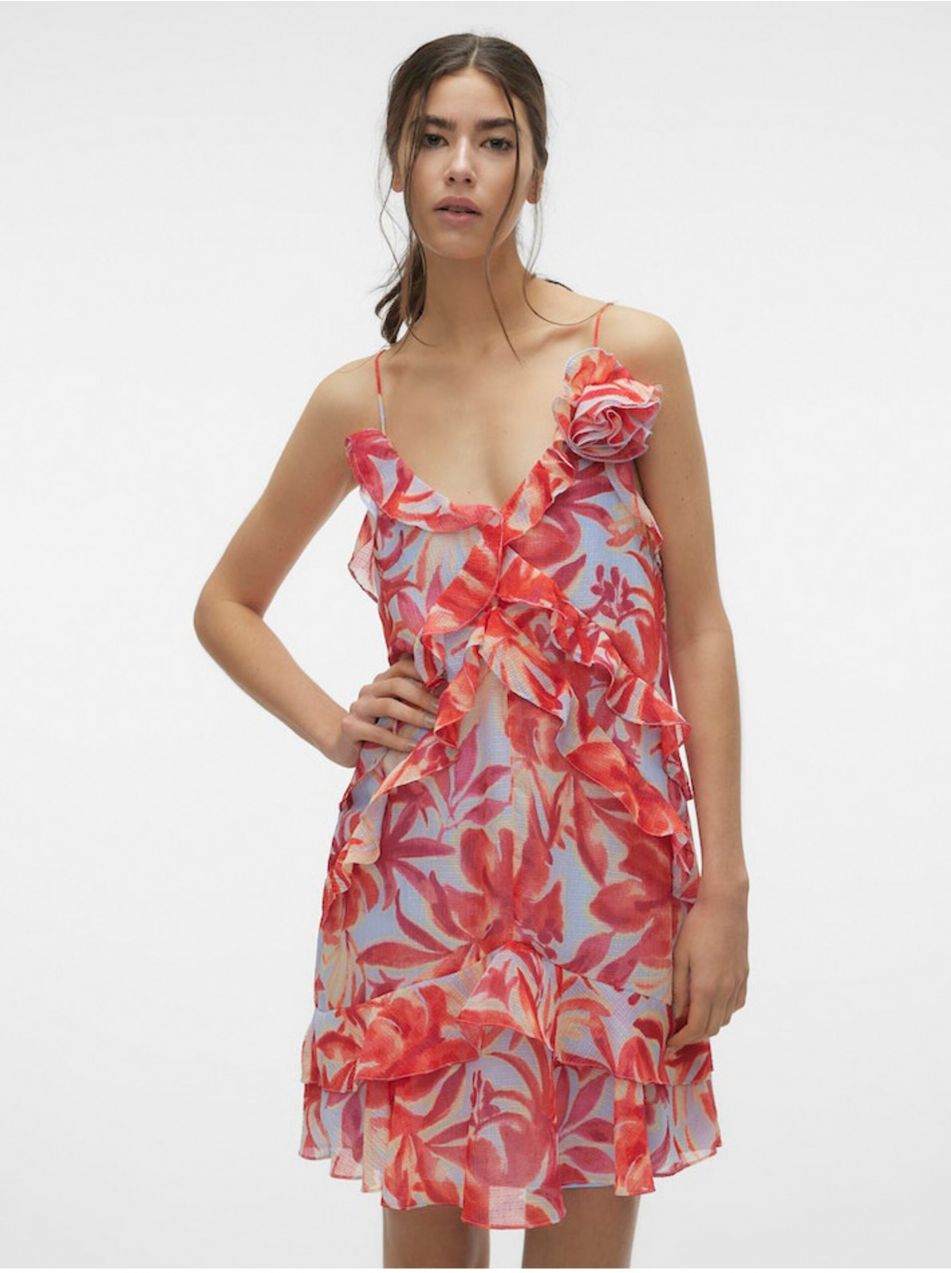 Krémovo-červené dámske kvetované šaty Vero Moda Marie