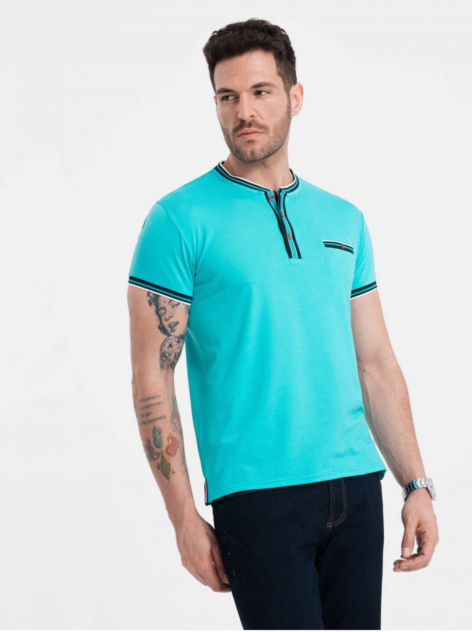 Tyrkysové pánske tričko s gombíkmi Ombre Clothing