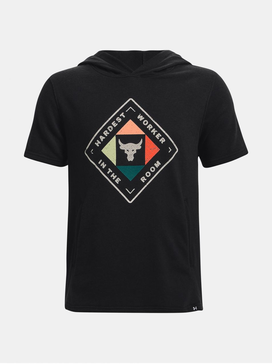Čierna chlapčenská mikina s krátkym rukávom Under Armour Project Rock SS HD Hardest Wrkr