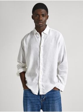 Biela pánska ľanová košeľa Pepe Jeans